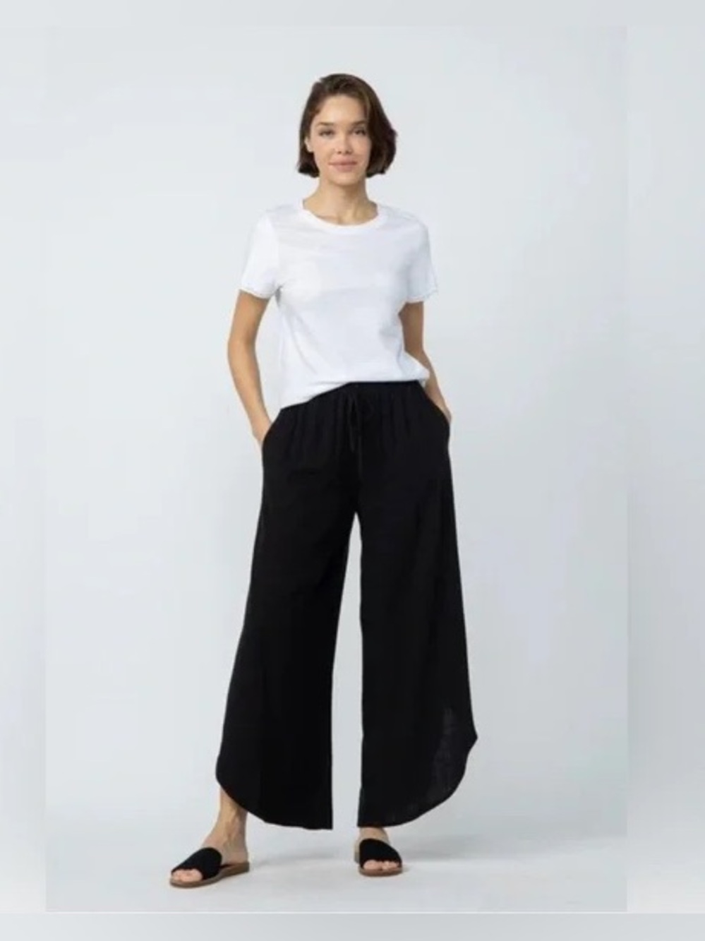 NWT Wasabi + Mint LAINEY LINEN Blend Curved Hem Wide Cropped Pant Made in USA